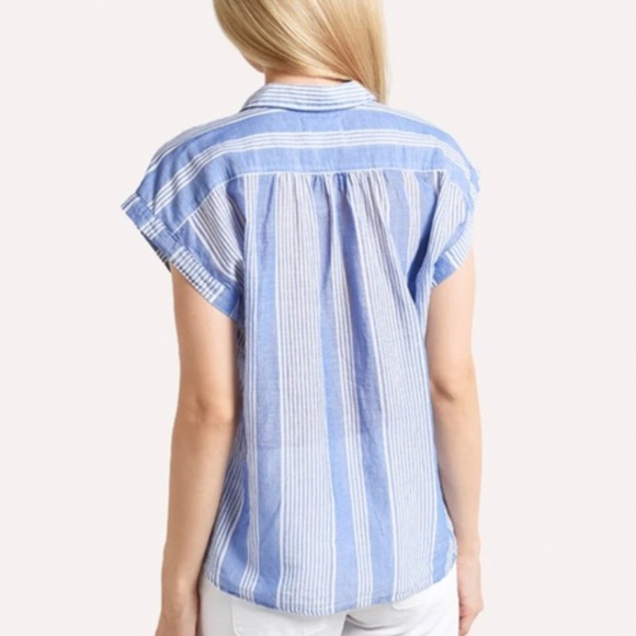 Velvet by Graham & Spencer Blue and White Striped Button Down Shirt - Picture 2 of 2